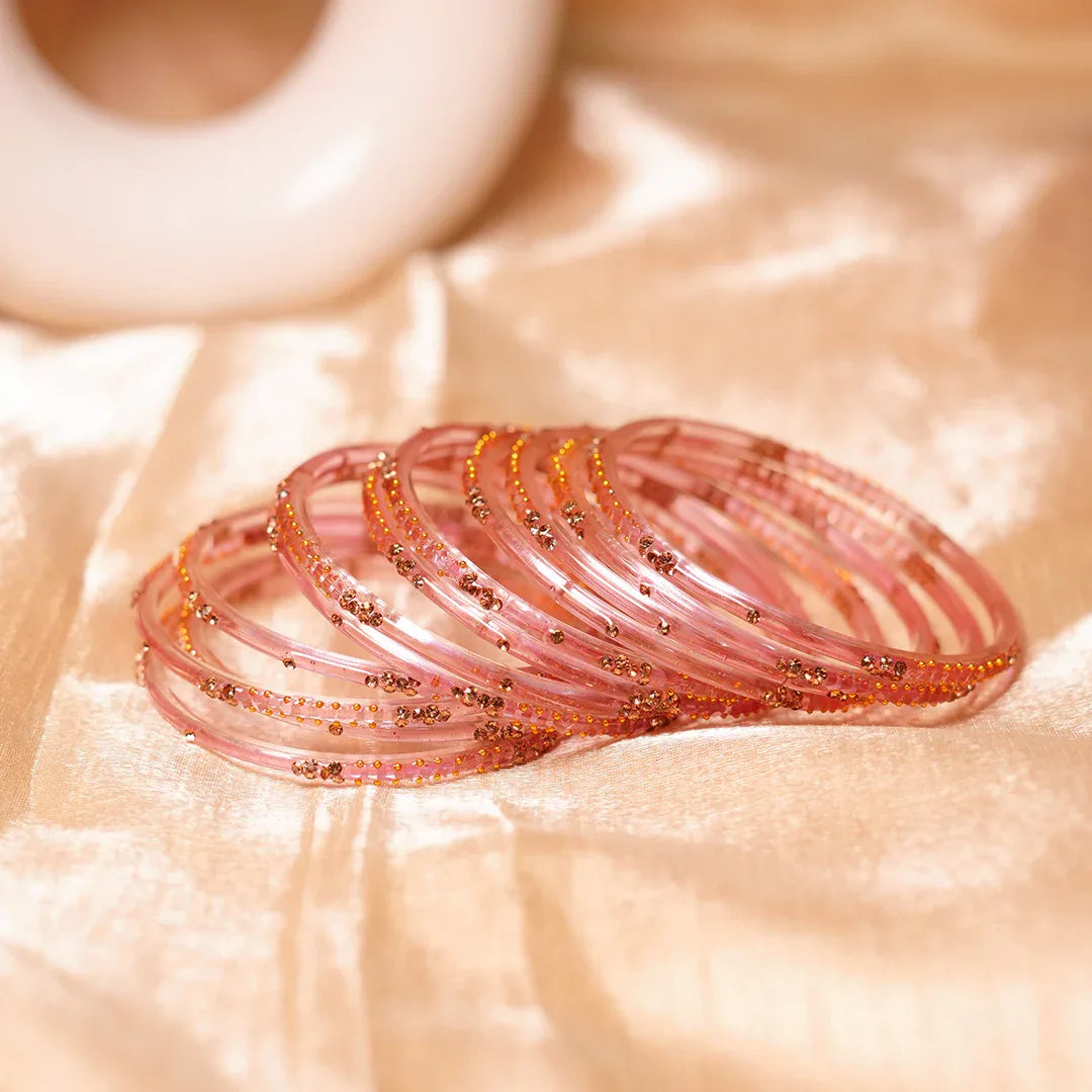 Stylish Traditional Glass Bangle with Beads Studded for Women & Girls (Pack of 12 Bangles) - The Golden Cascade